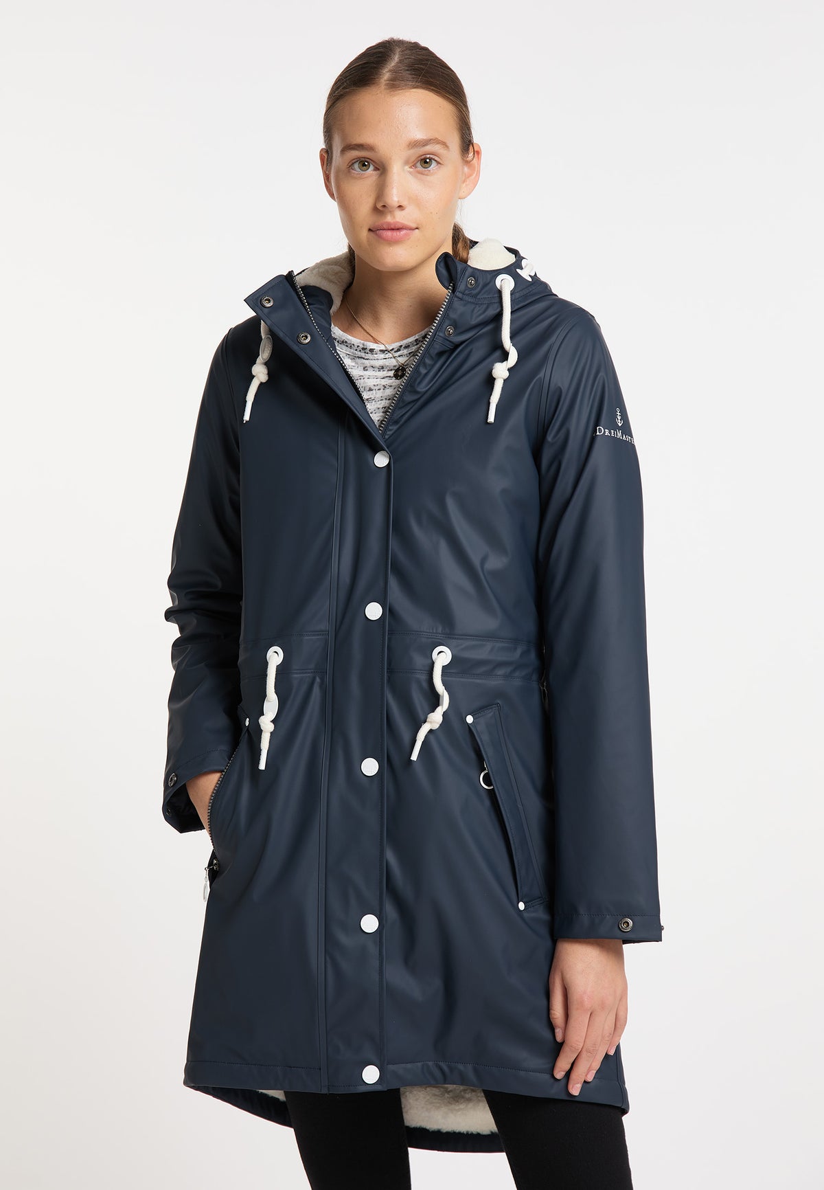 DreiMaster Maritim Women's Regenmantel mit Faux Fur Innenfutter