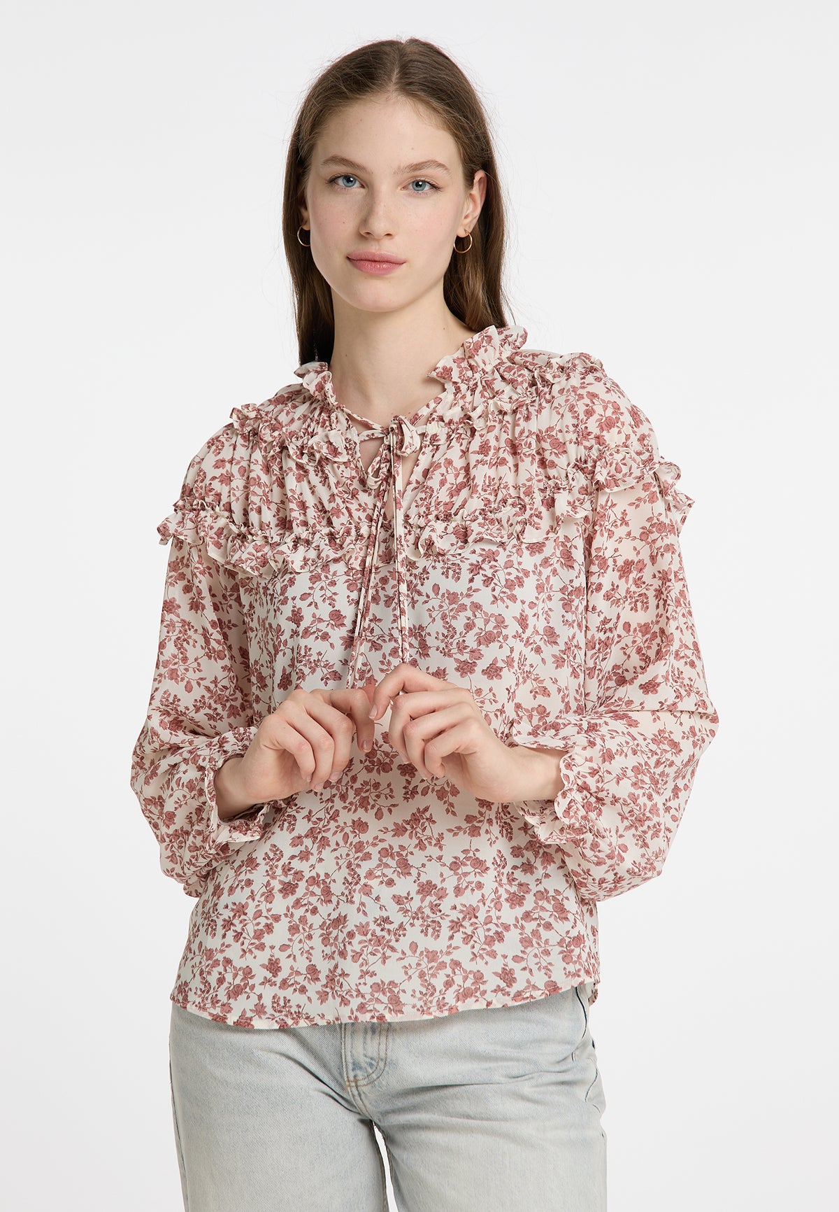 DreiMaster Vintage Damen-Rüschenbluse
