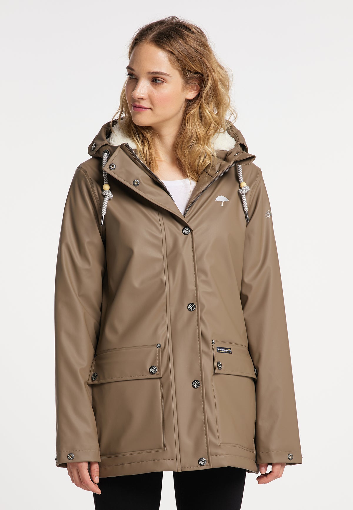 Schmuddelwedda Damen-Regenjacke mit Teddyfutter