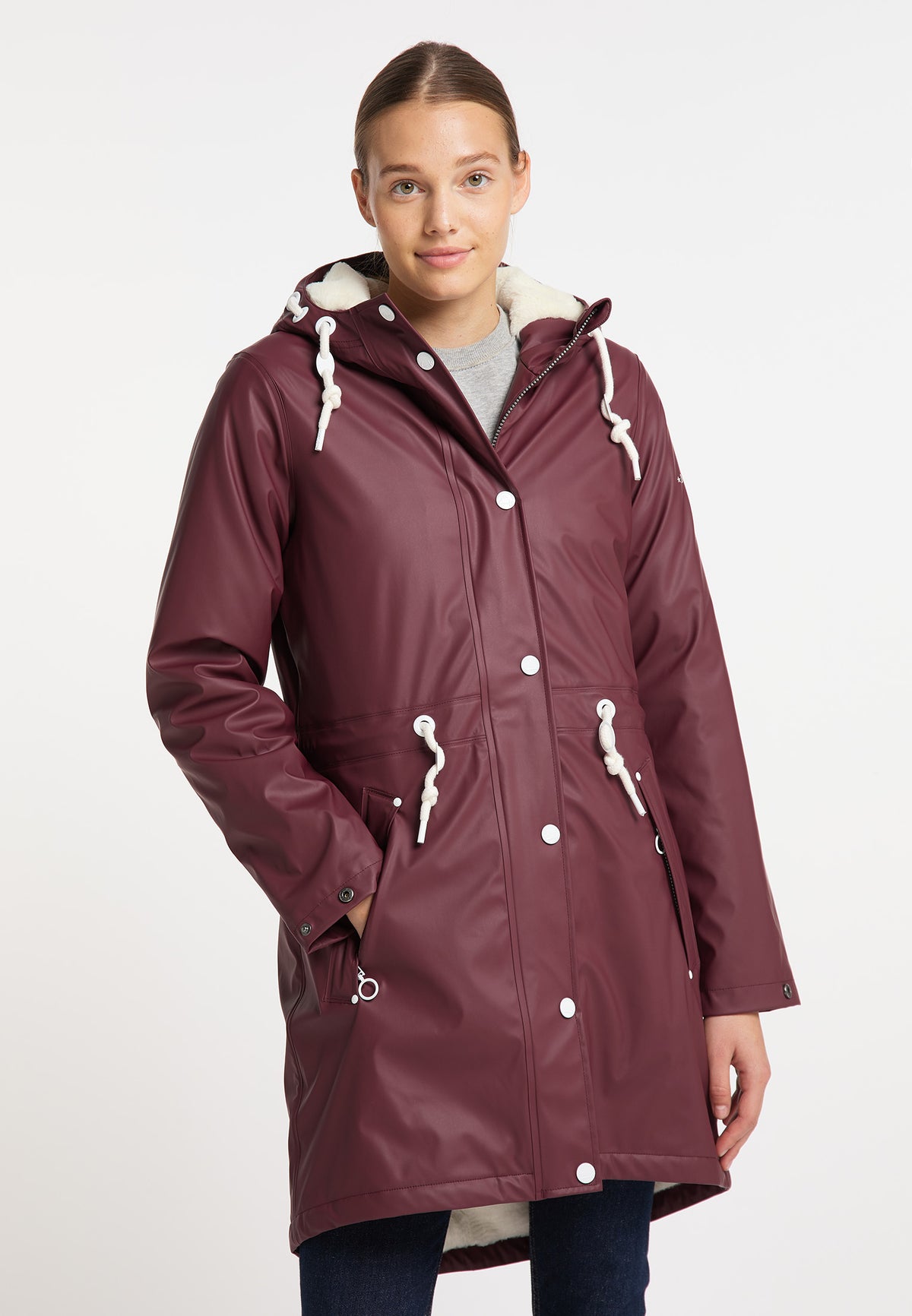 DreiMaster Maritim Women's Regenmantel mit Faux Fur Innenfutter