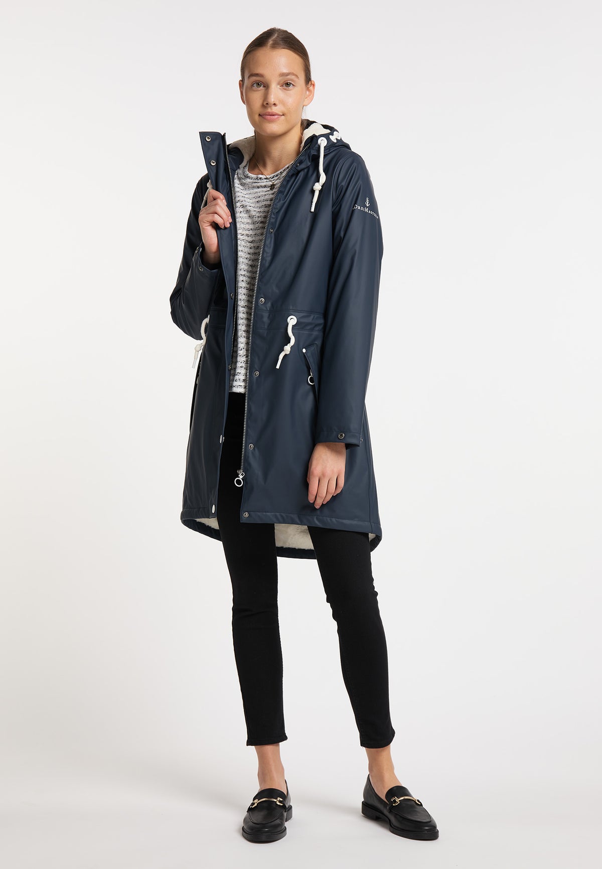 DreiMaster Maritim Women's Regenmantel mit Faux Fur Innenfutter