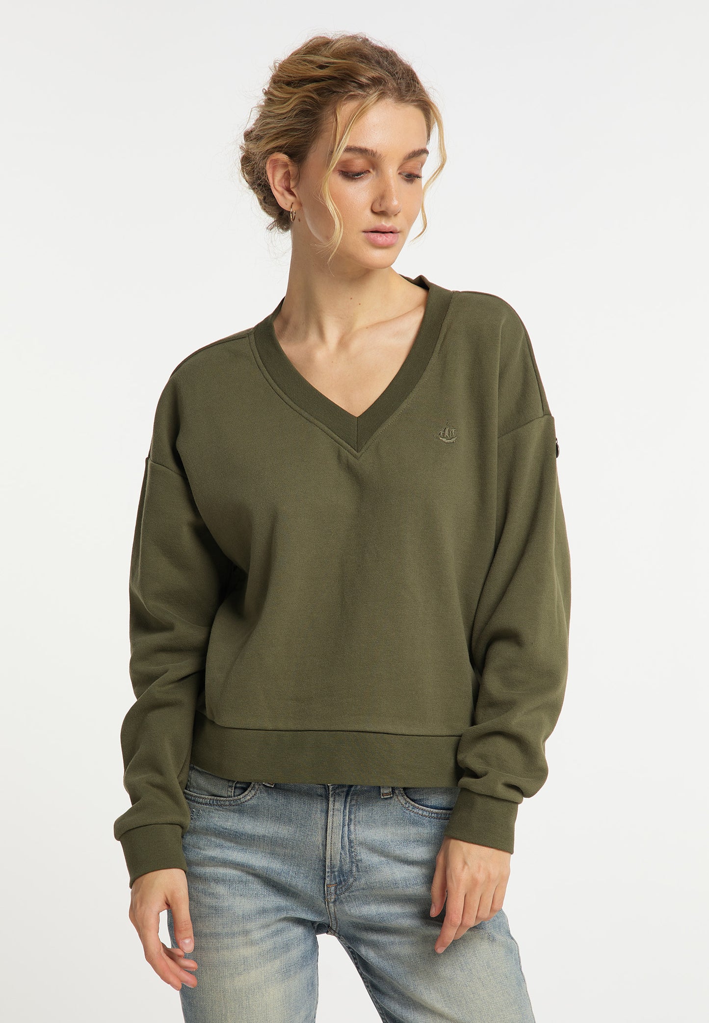 DreiMaster Vintage Damen Sweatshirt mit V-Ausschnitt