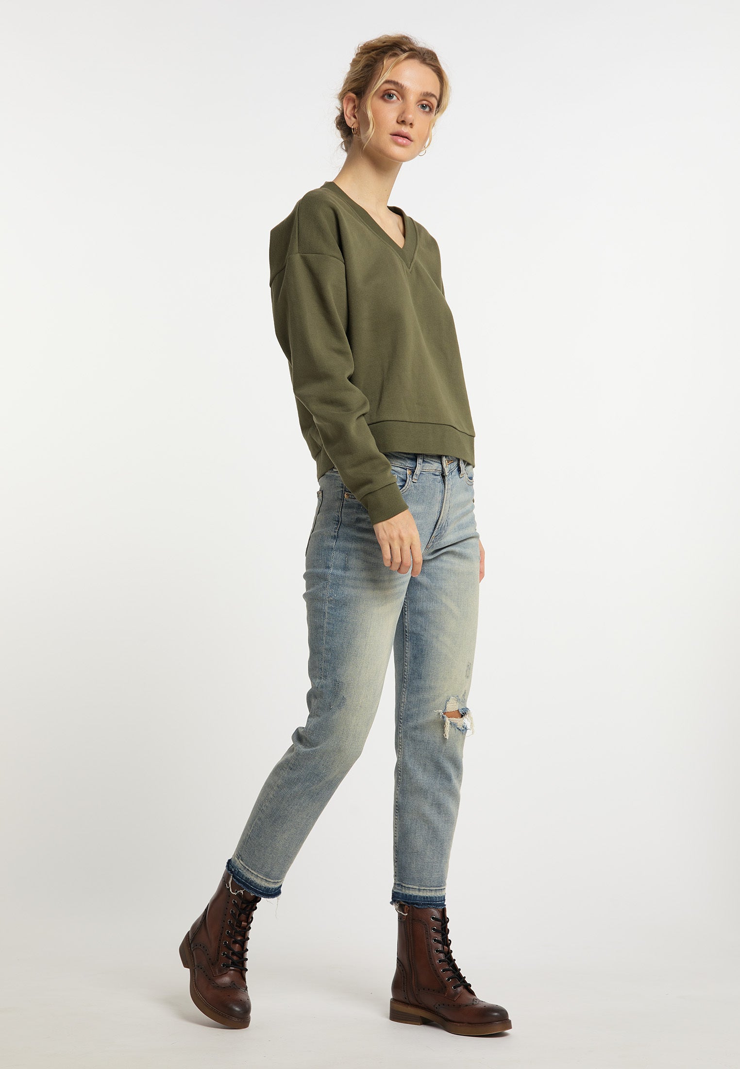 DreiMaster Vintage Damen Sweatshirt mit V-Ausschnitt