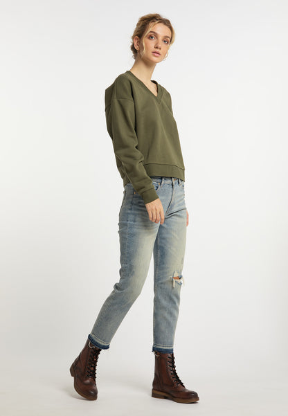 DreiMaster Vintage Damen Sweatshirt mit V-Ausschnitt