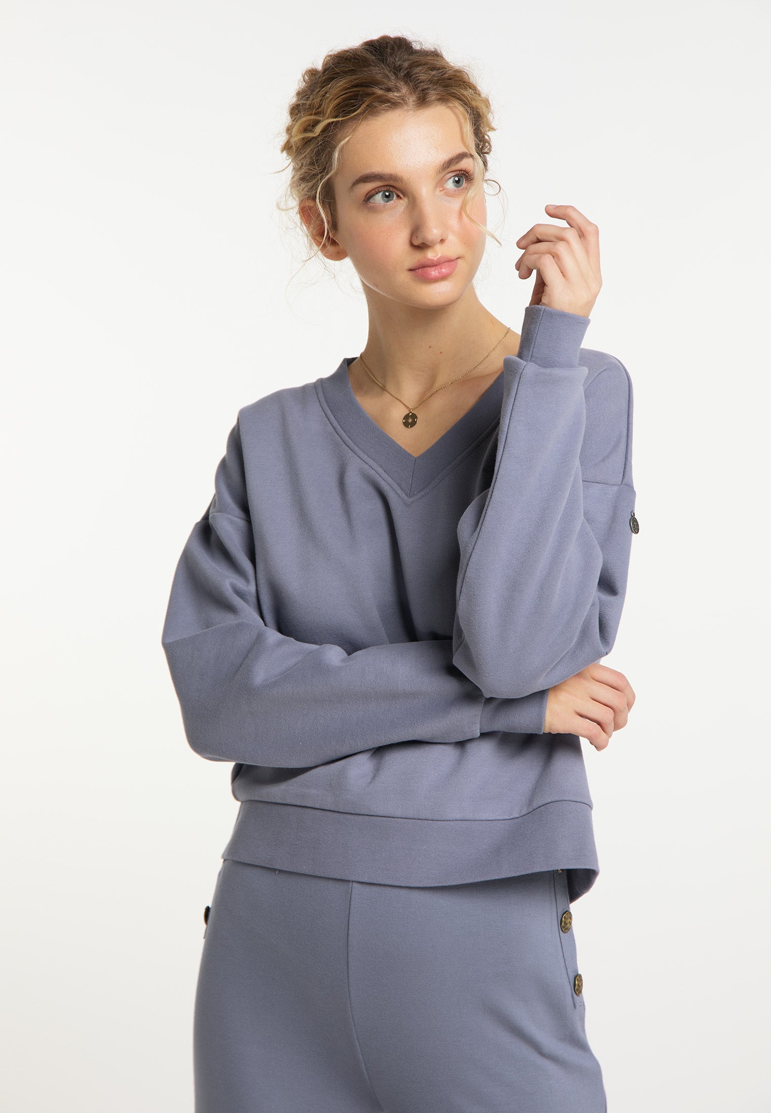 DreiMaster Vintage Damen Sweatshirt mit V-Ausschnitt