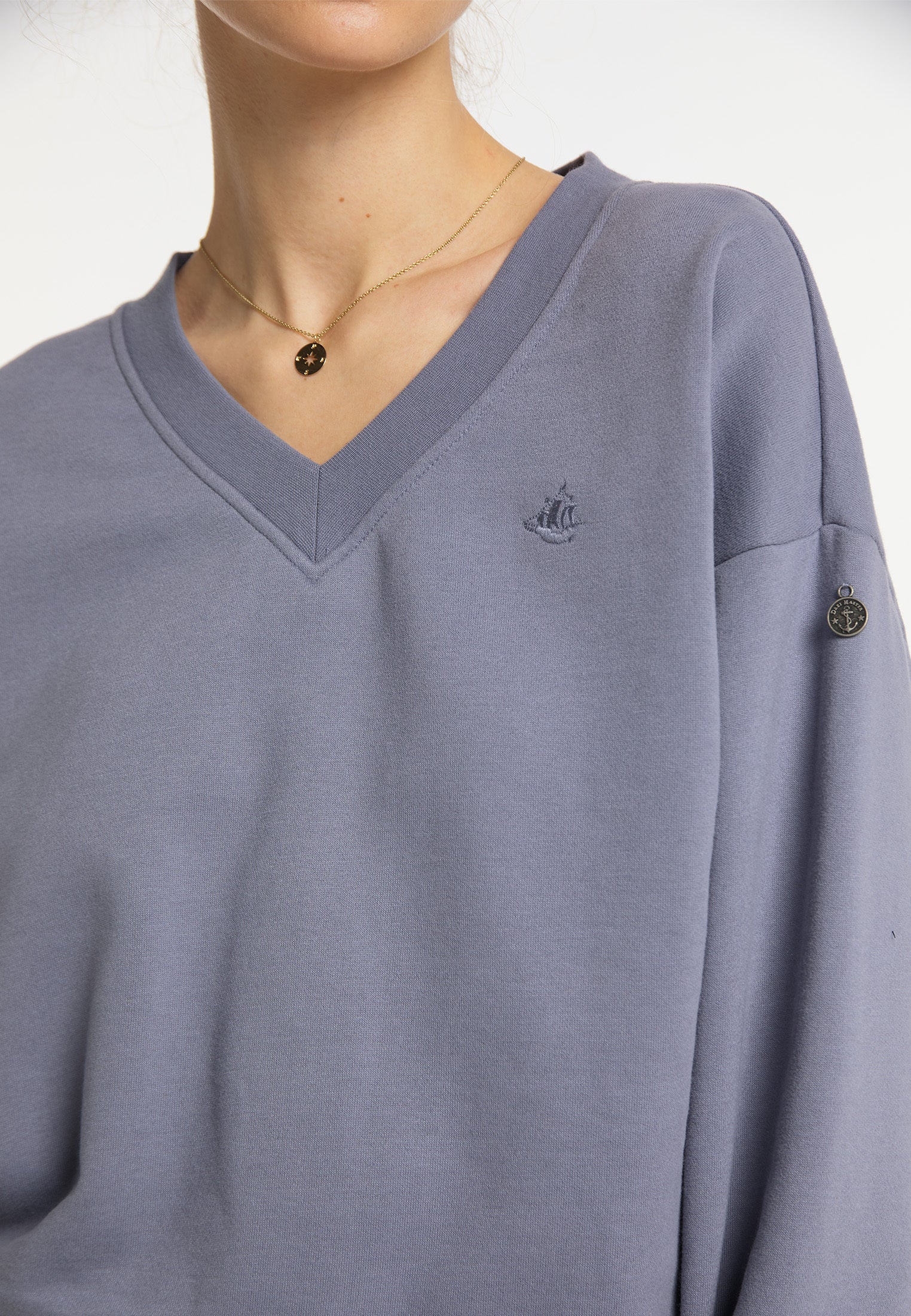 DreiMaster Vintage Damen Sweatshirt mit V-Ausschnitt