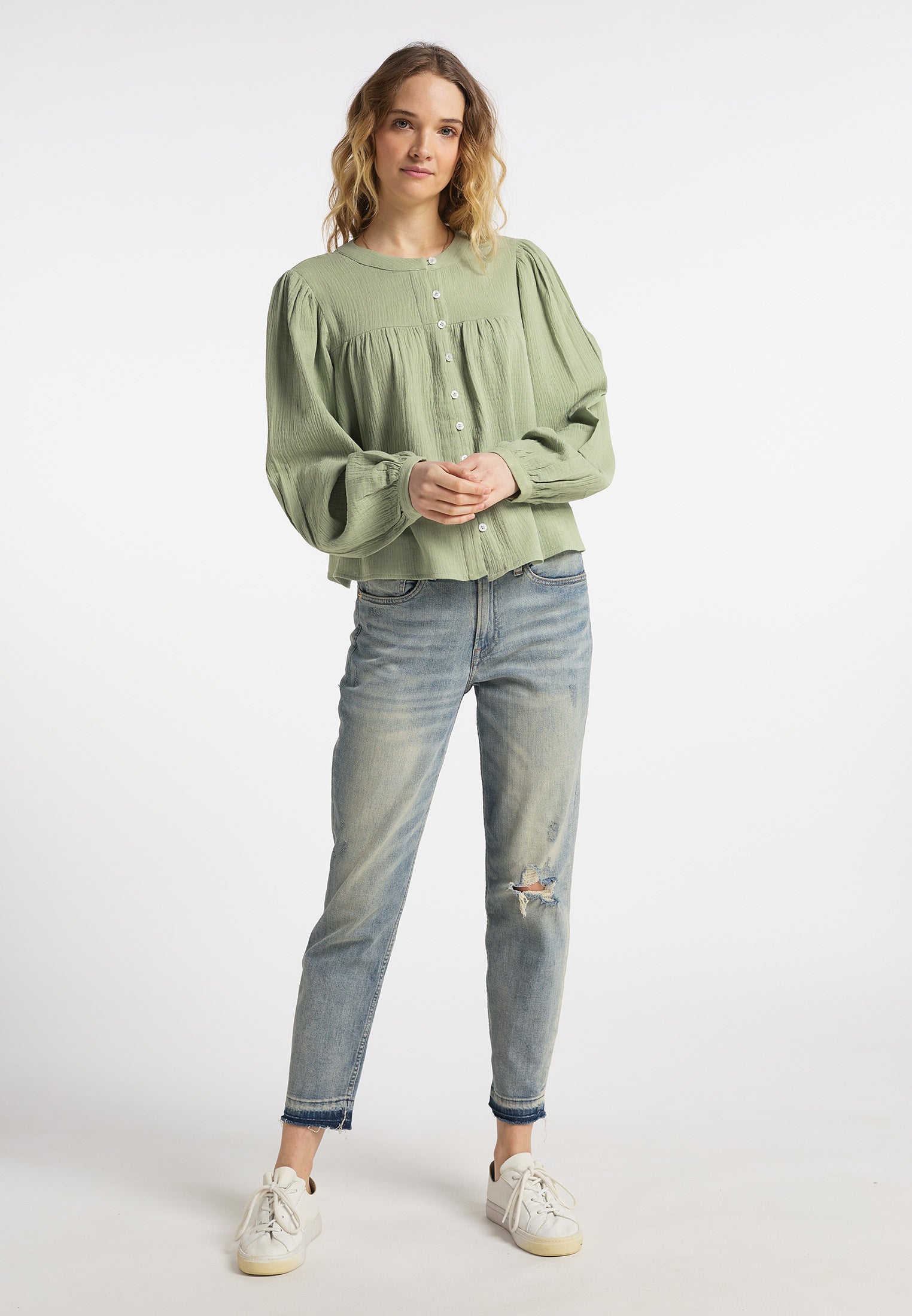 DreiMaster Vintage Damen Baumwoll-Musselin Bluse