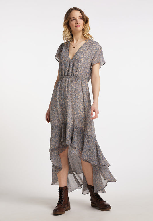 DreiMaster Vintage Damen-Maxikleid mit Allover-Print