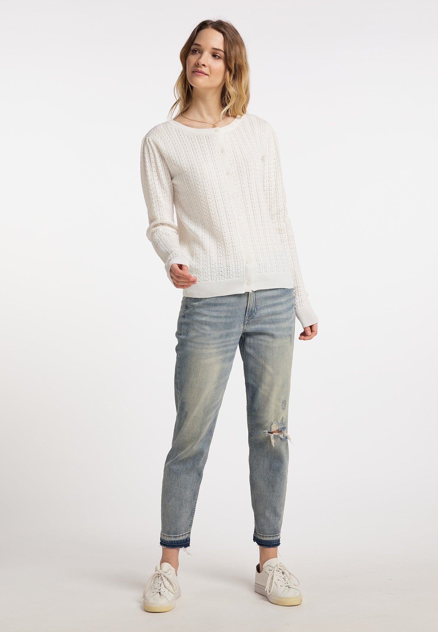 DreiMaster Vintage damski ażurowy sweter rozpinany