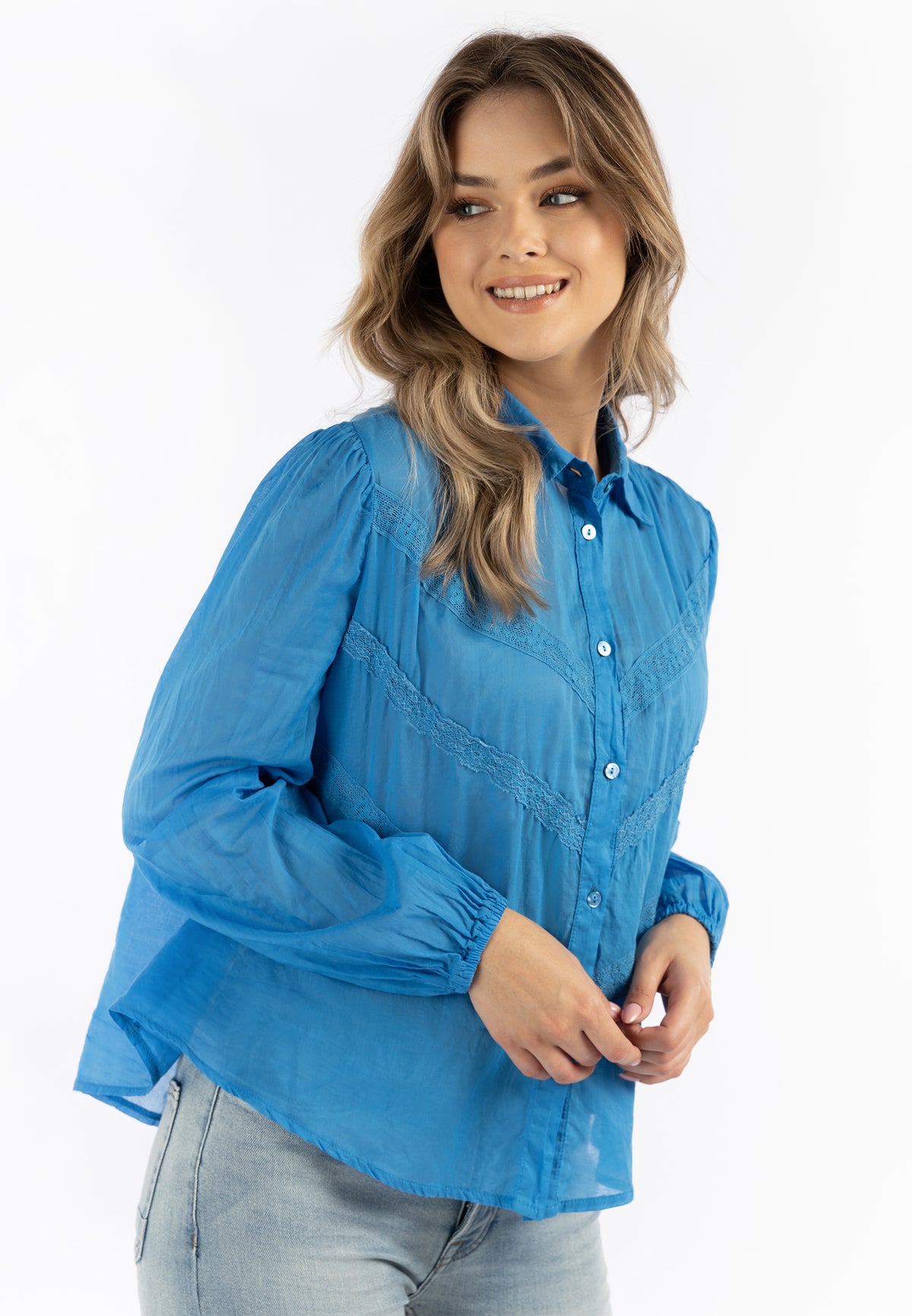 DreiMaster Vintage Women's Baumwollbluse mit Spitze