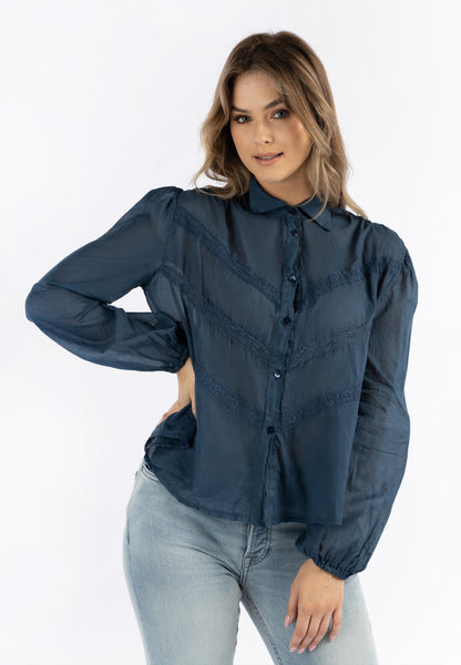 DreiMaster Vintage Women's Baumwollbluse mit Spitze