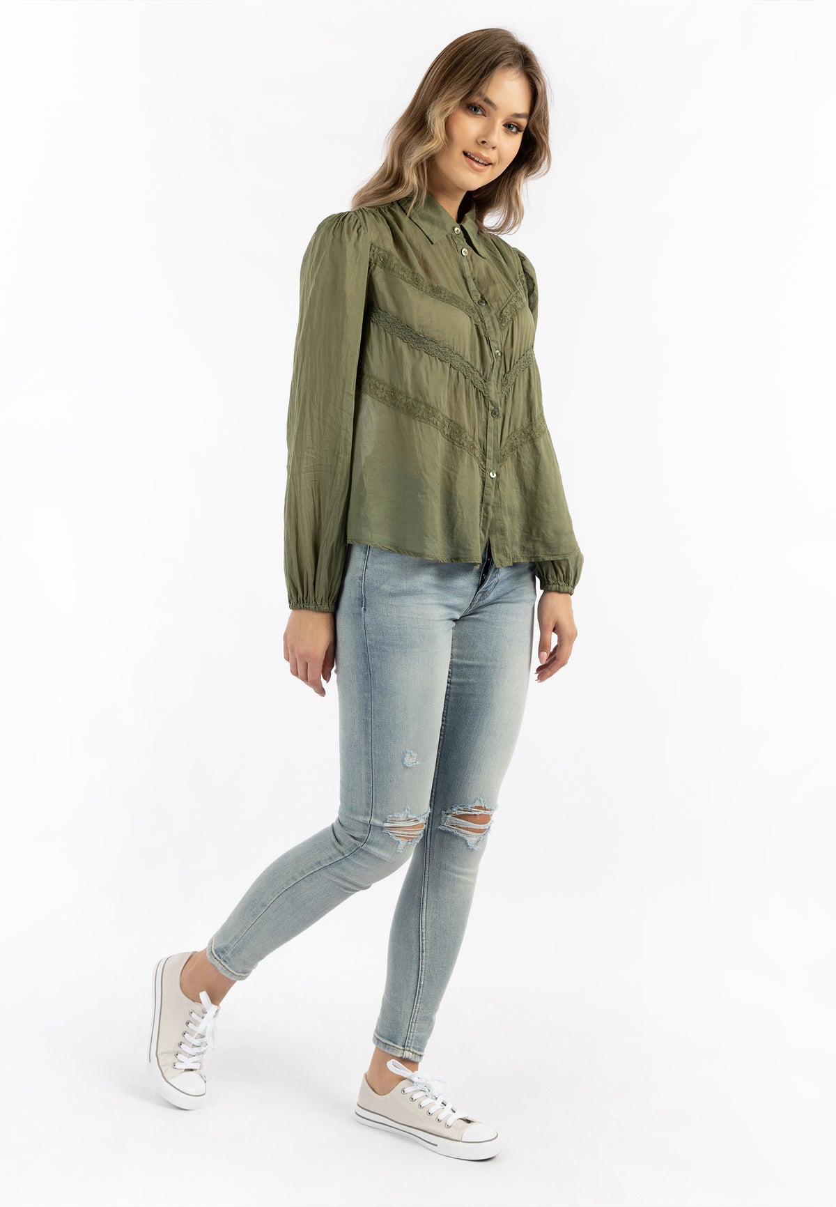 DreiMaster Vintage Women's Baumwollbluse mit Spitze