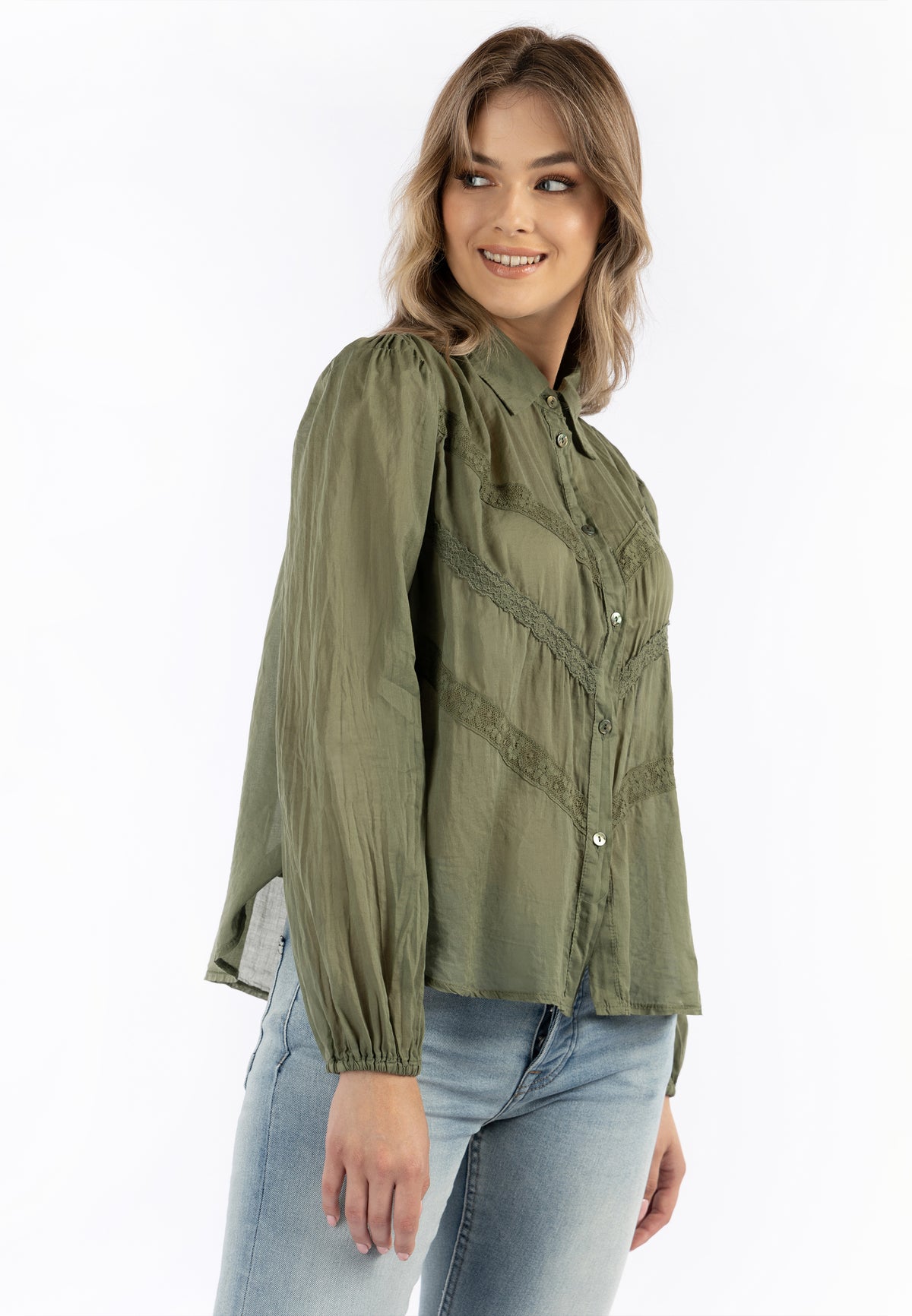 DreiMaster Vintage Women's Baumwollbluse mit Spitze