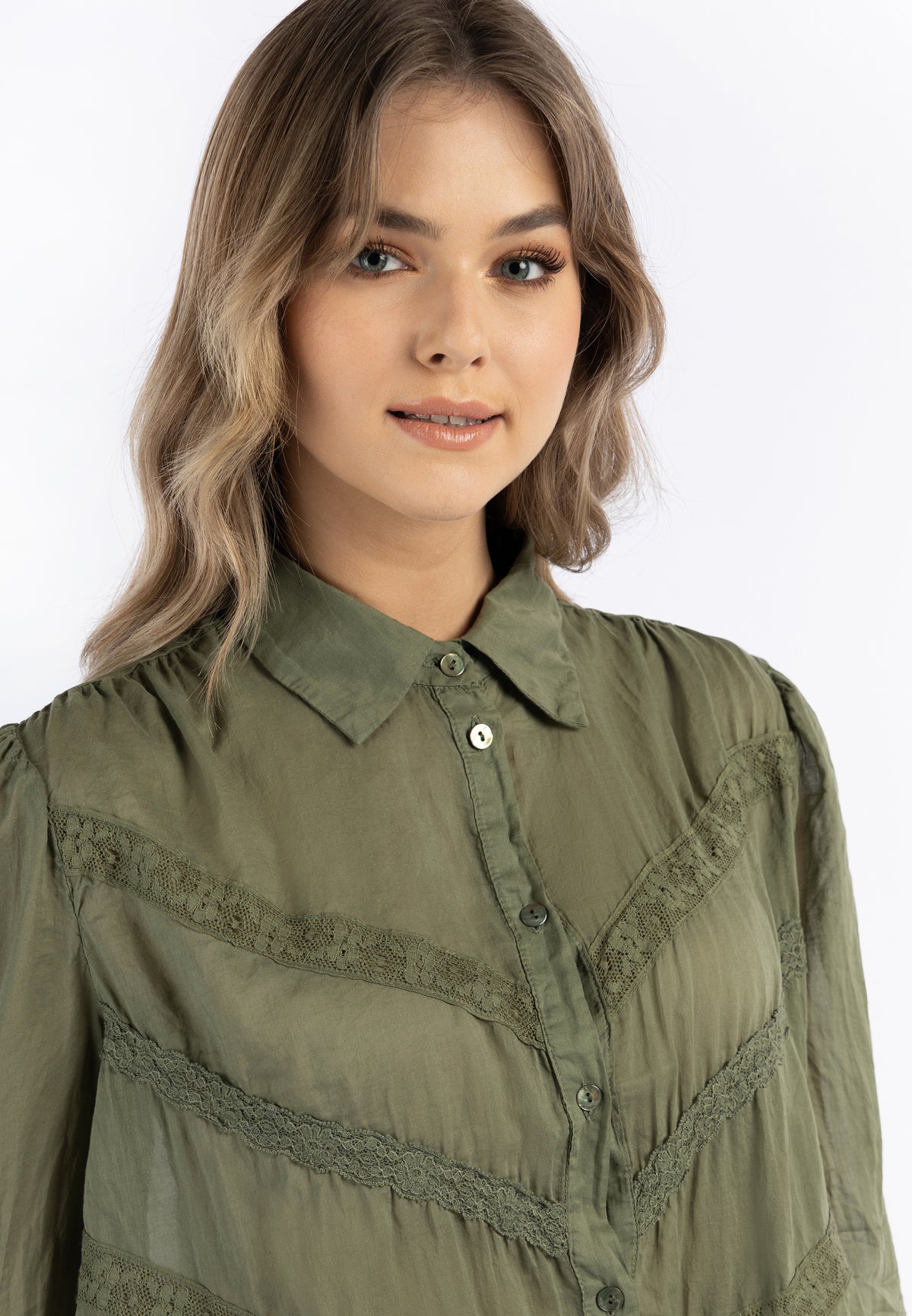 DreiMaster Vintage Women's Baumwollbluse mit Spitze