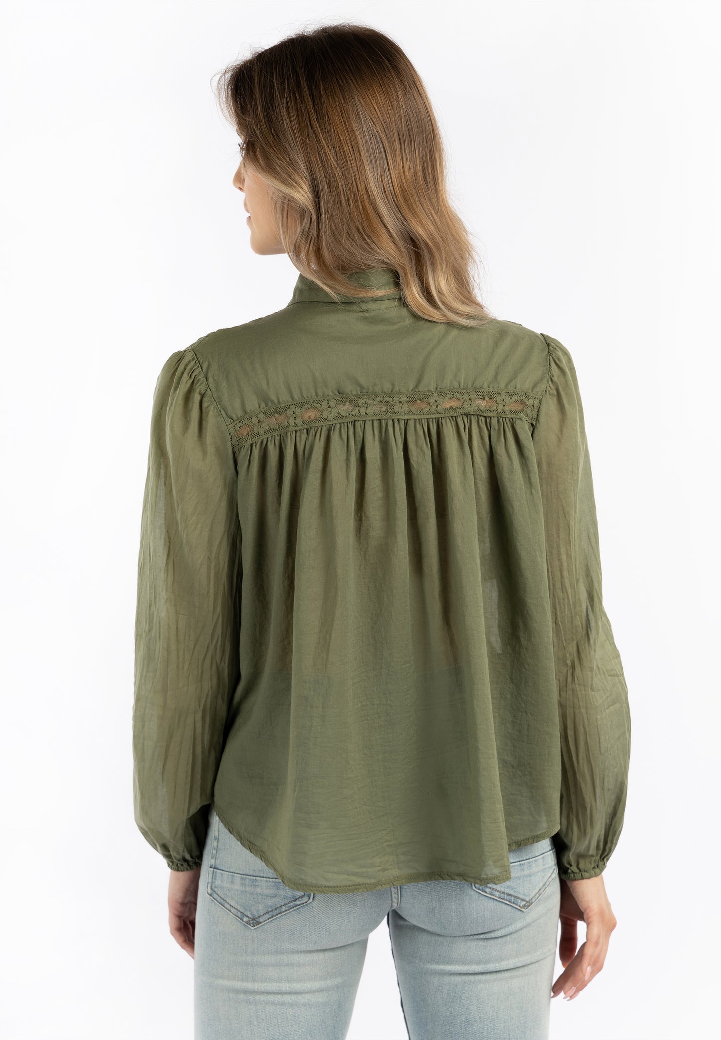 DreiMaster Vintage Damen-Baumwollbluse mit Spitze