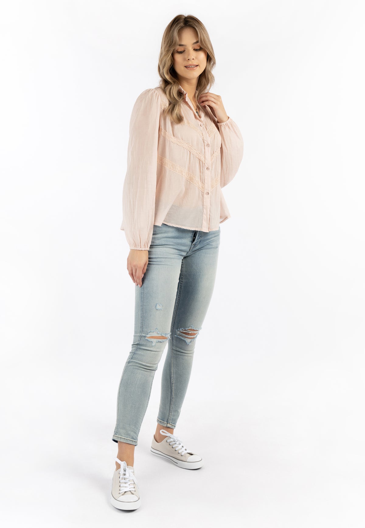 DreiMaster Vintage Women's Baumwollbluse mit Spitze