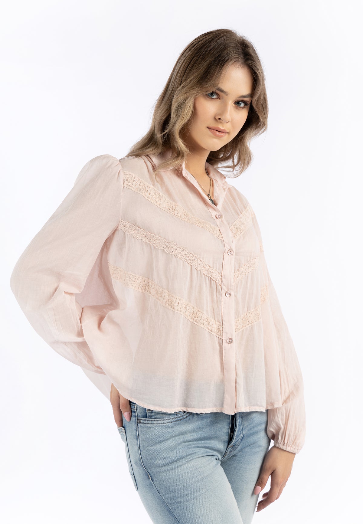 DreiMaster Vintage Women's Baumwollbluse mit Spitze