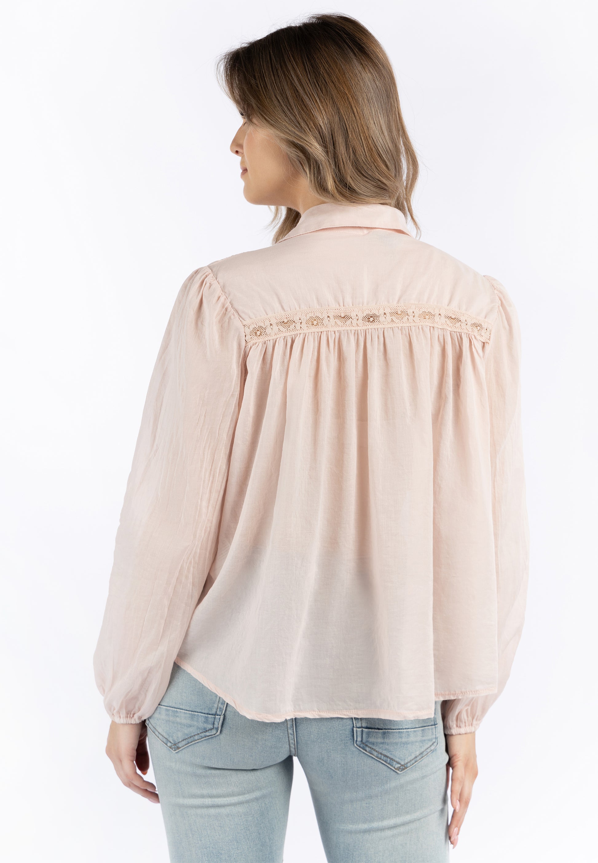 DreiMaster Vintage Damen-Baumwollbluse mit Spitze