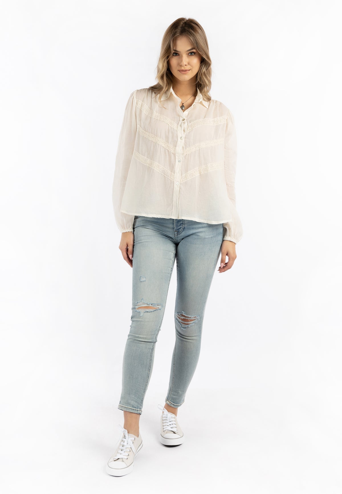 DreiMaster Vintage Women's Baumwollbluse mit Spitze