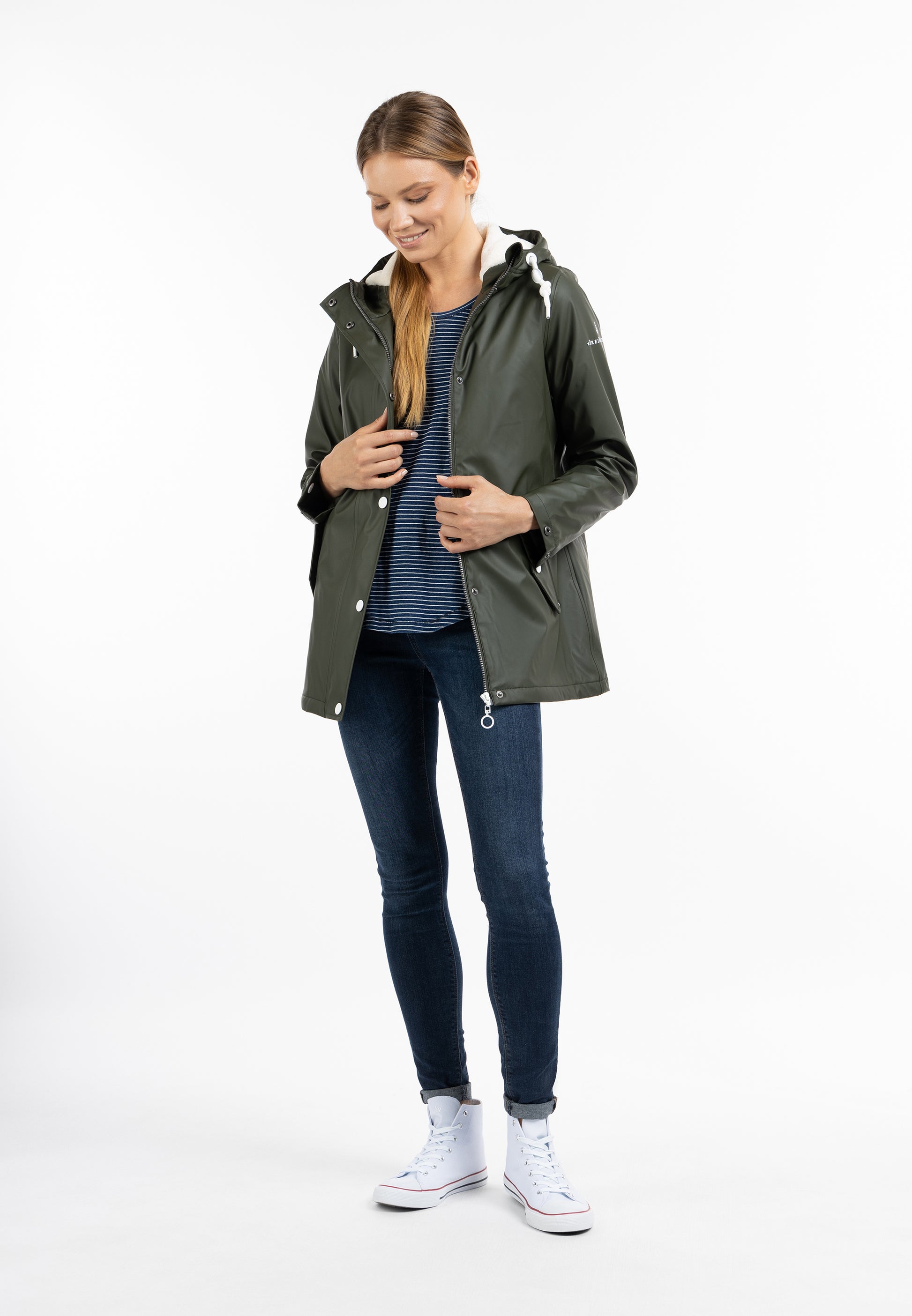 Dreimaster Maritim Women's Rain Jacket With Faux Fur Lining