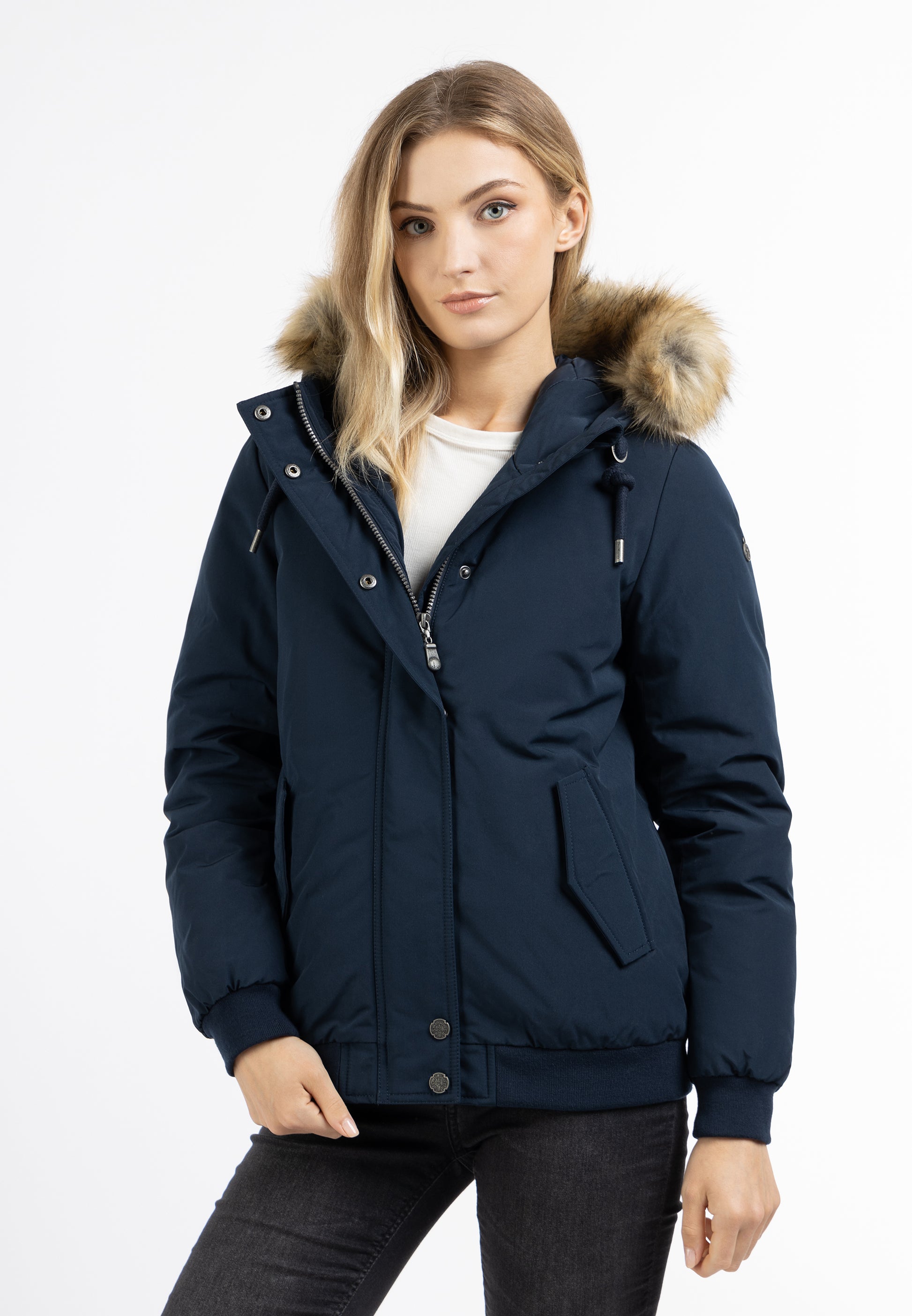 DreiMaster Vintage Damen Winterblouson mit Kunstpelzbesatz