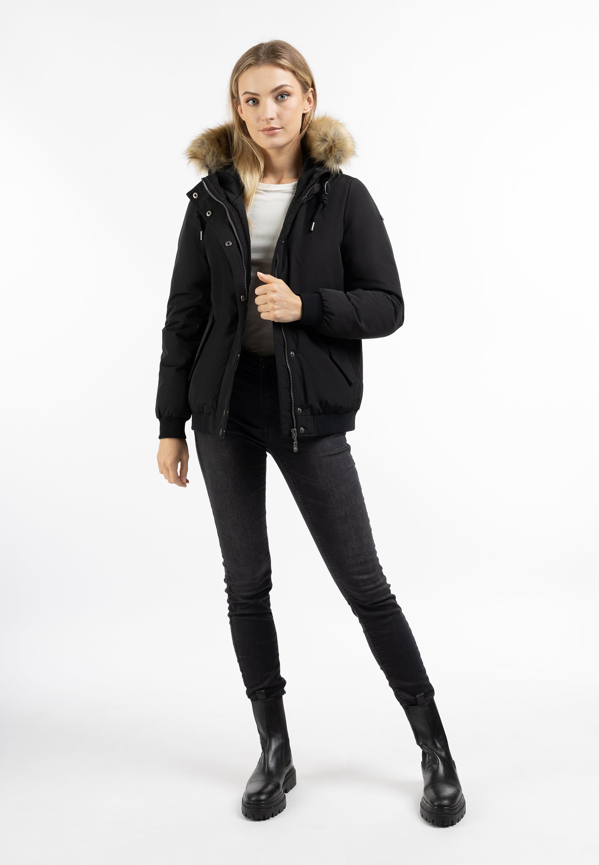 DreiMaster Vintage Damen Winterblouson mit Kunstpelzbesatz
