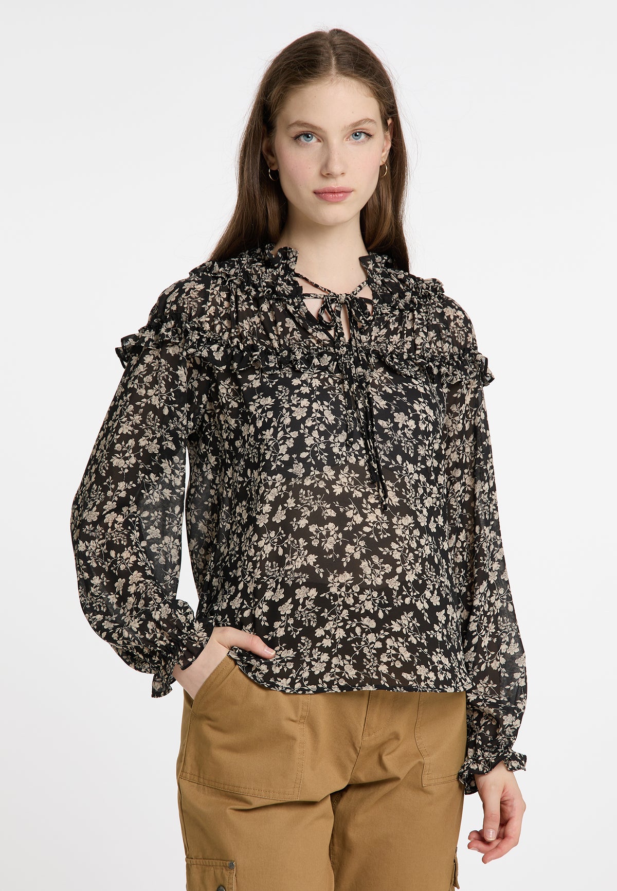 DreiMaster Vintage Damen-Rüschenbluse