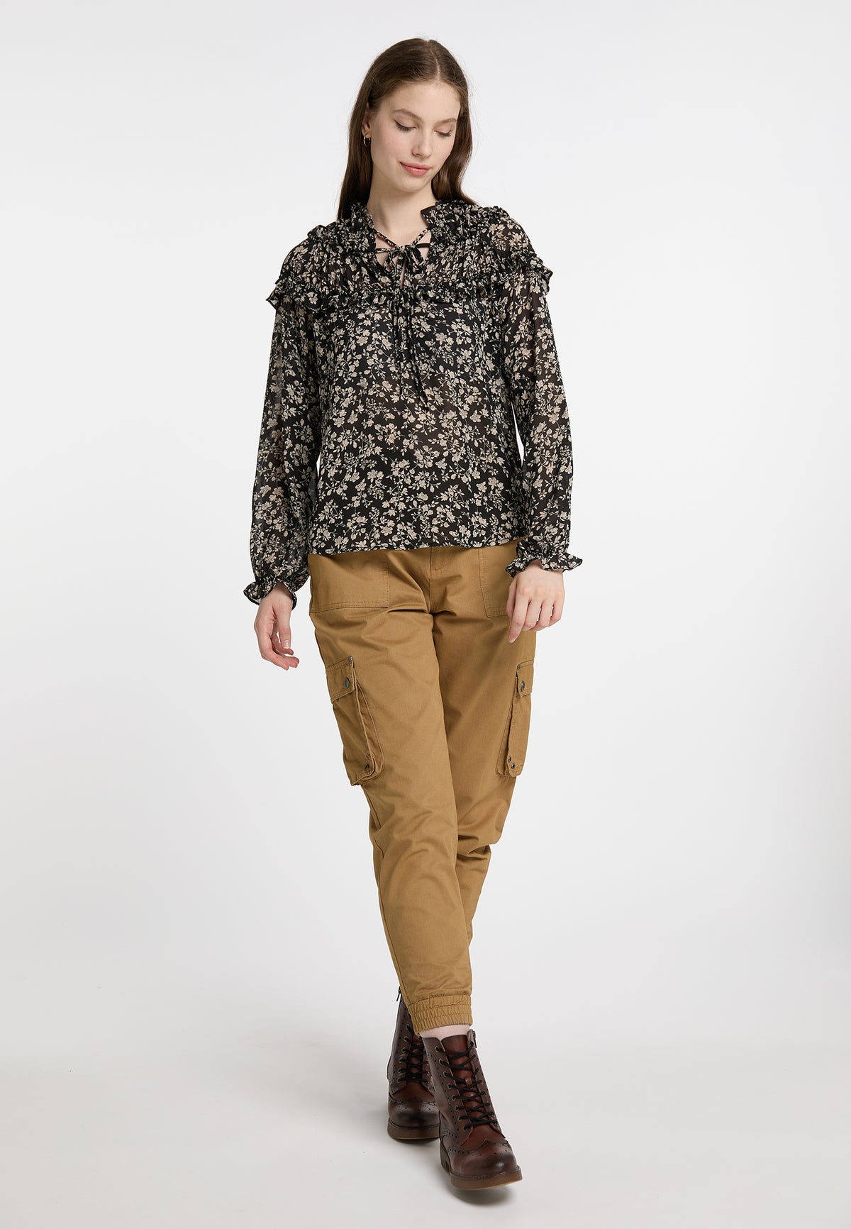 DreiMaster Vintage Damen-Rüschenbluse