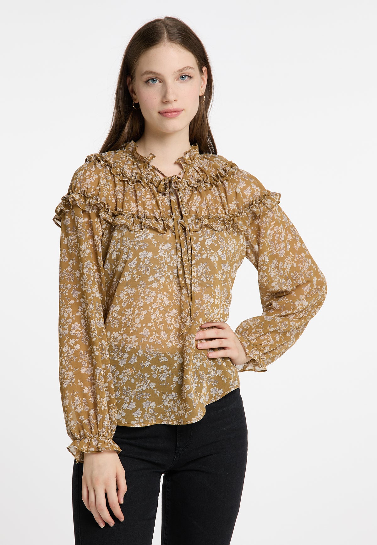 DreiMaster Vintage Damen-Rüschenbluse