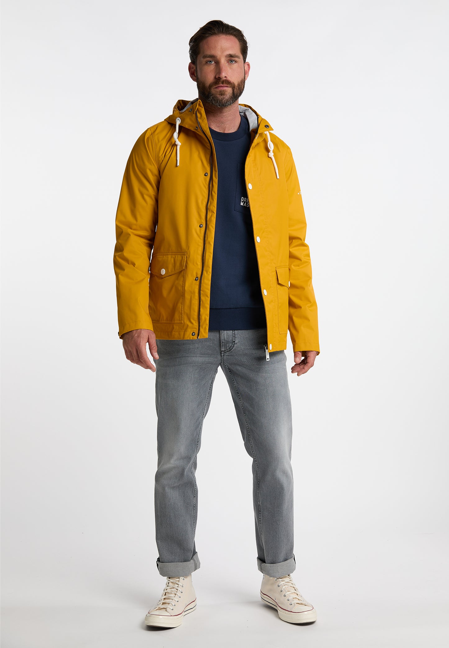 Dreimaster Maritim Men's Rain Jacket With A Subtle Print On The Back Of The Outer Fabric