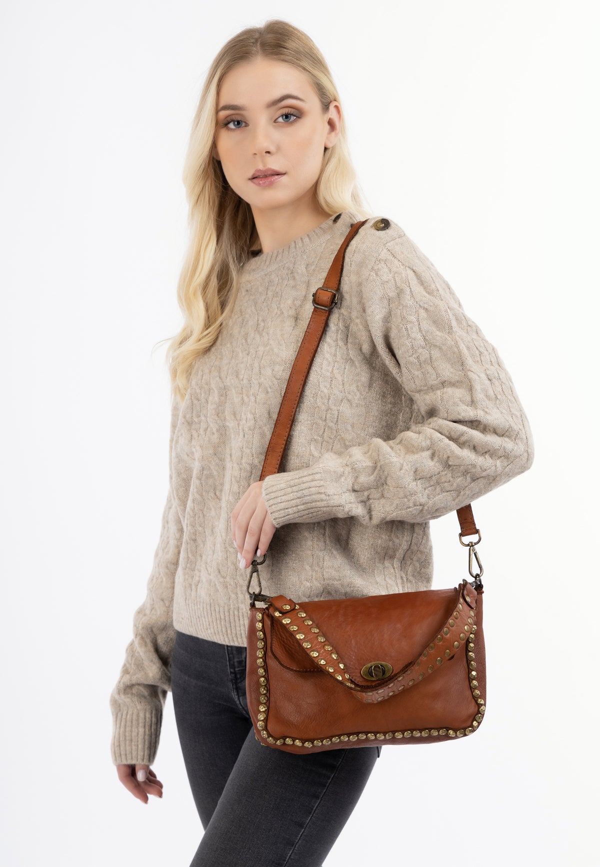 DreiMaster Vintage Damen-Schultertasche aus Leder