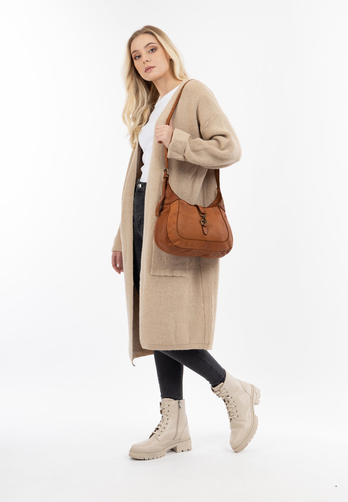 DreiMaster Vintage Damen-Schultertasche aus Leder