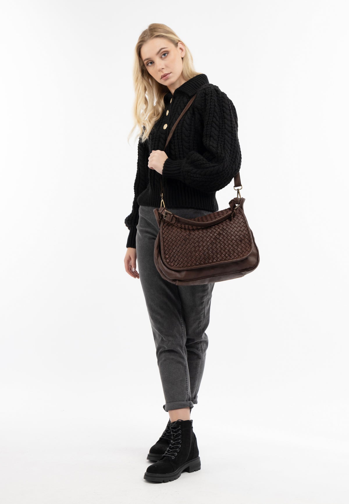DreiMaster Vintage Damen-Schultertasche aus Leder