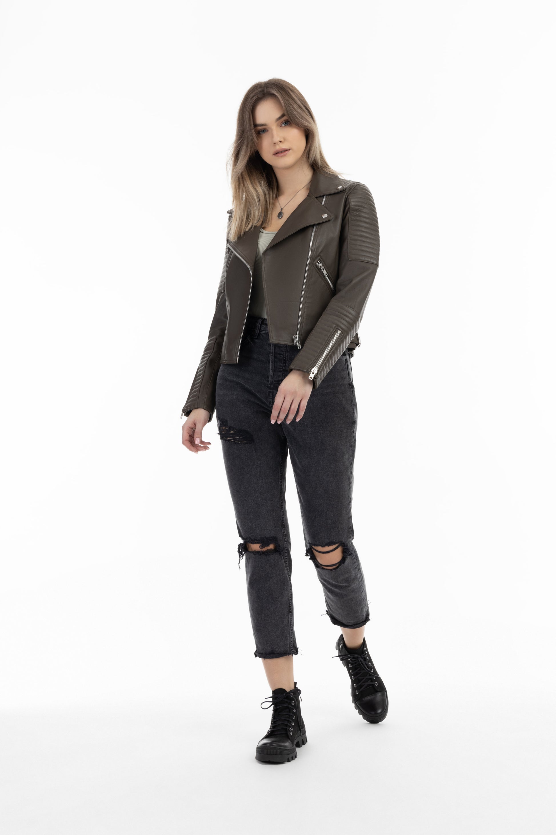 DreiMaster Vintage Damen Leder Bikerjacke