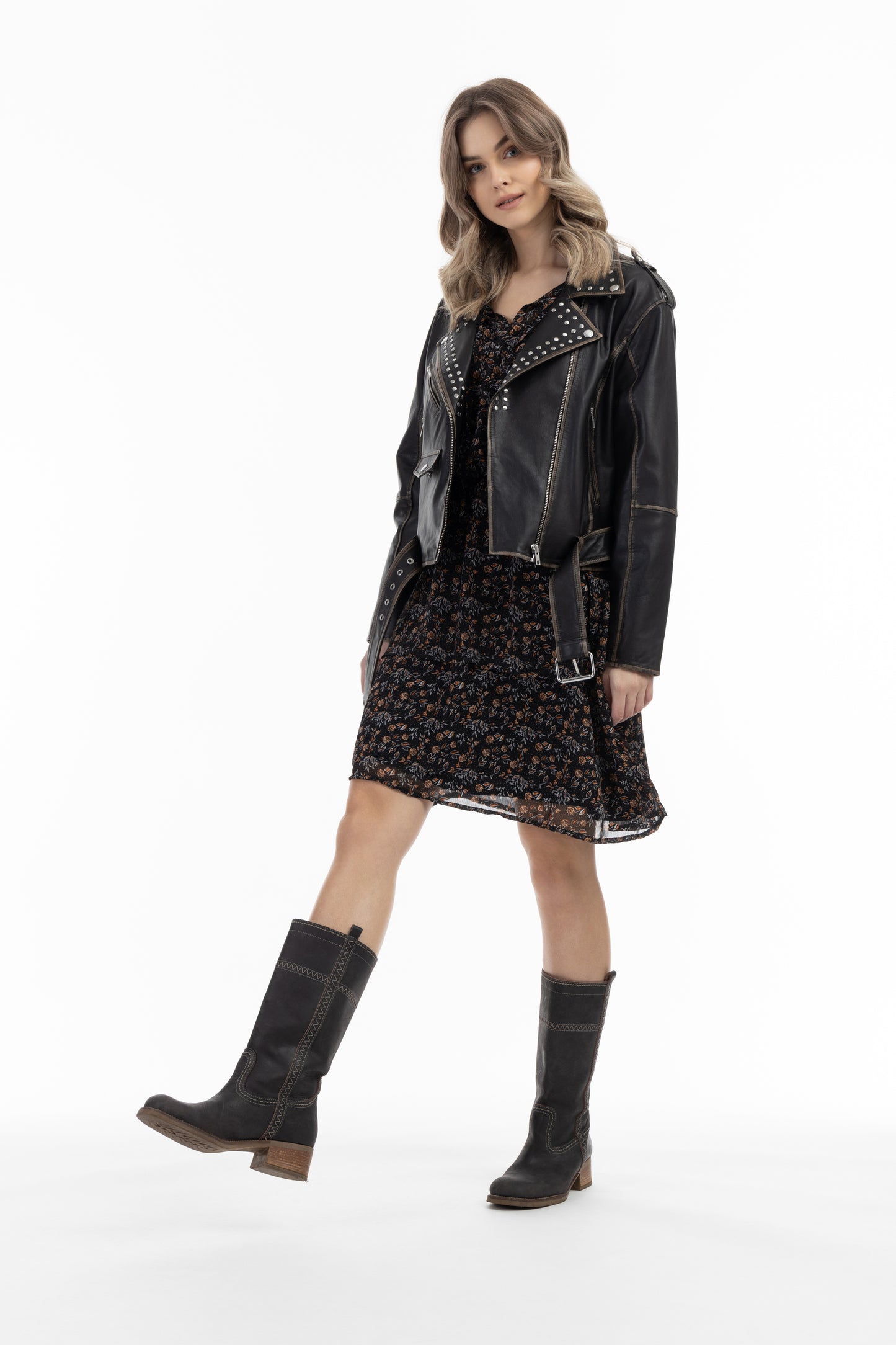 DreiMaster Vintage Damen Biker Stil Lederjacke