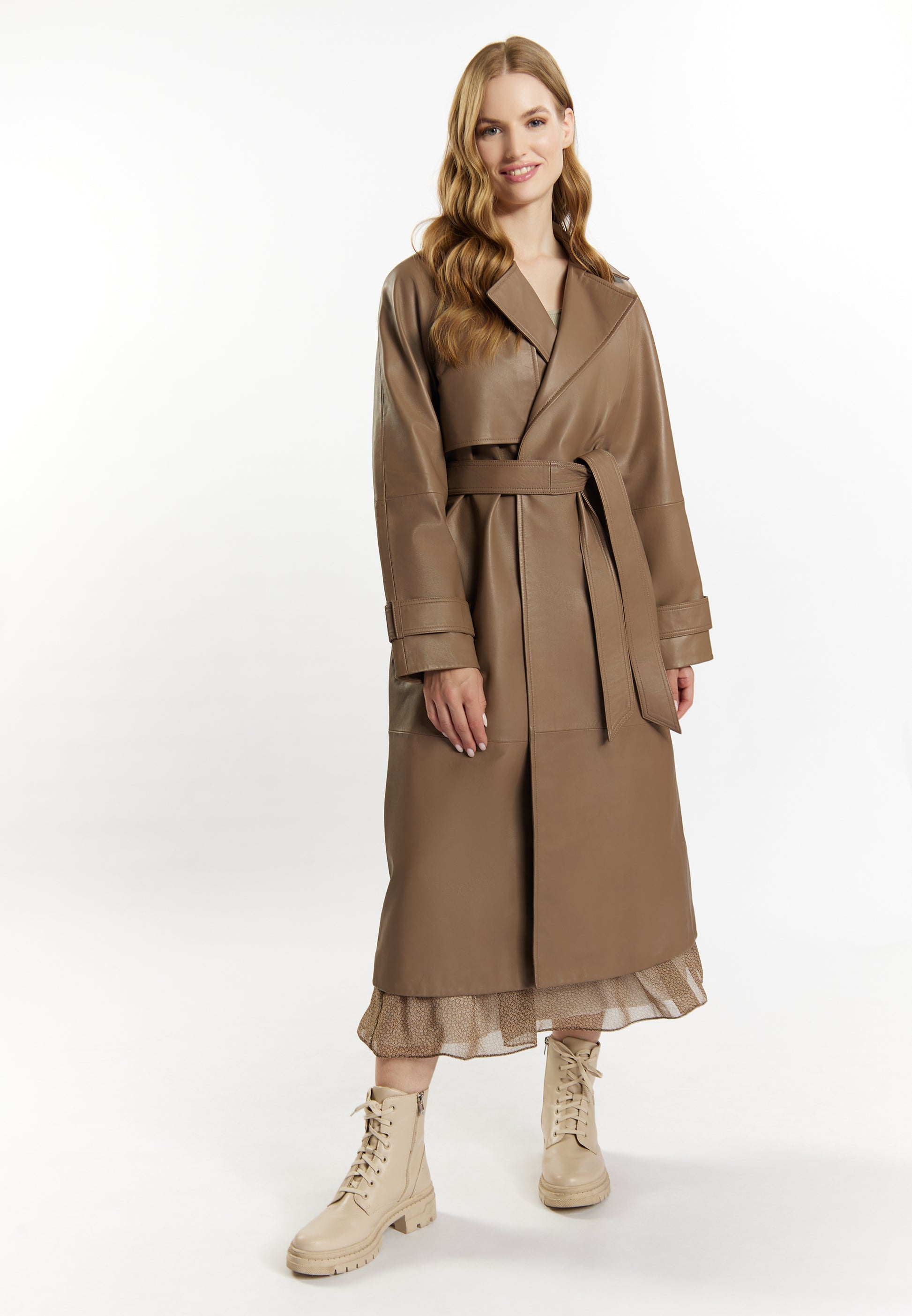 DreiMaster Vintage Damen Leder Trenchcoat