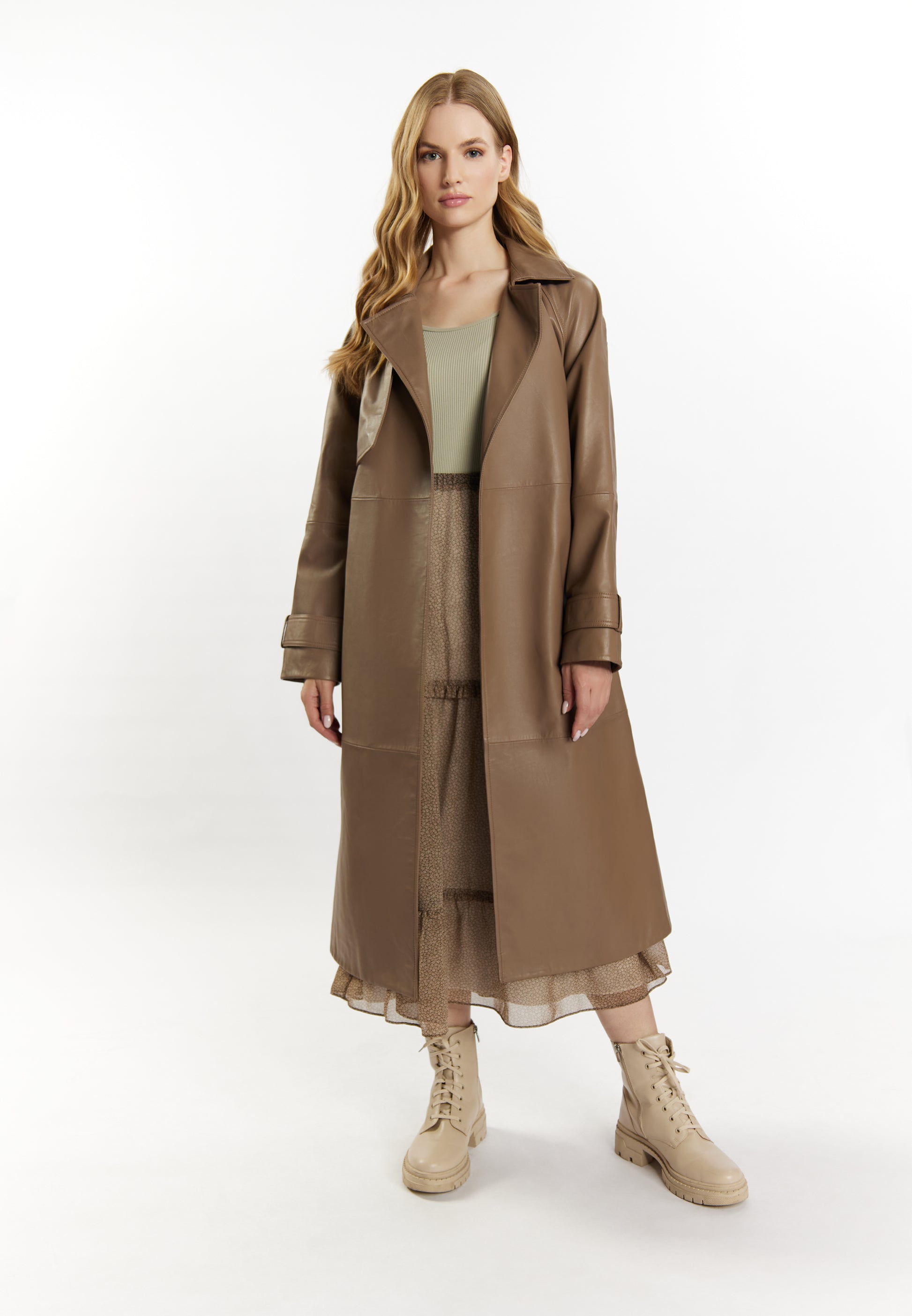 DreiMaster Vintage Damen Leder Trenchcoat
