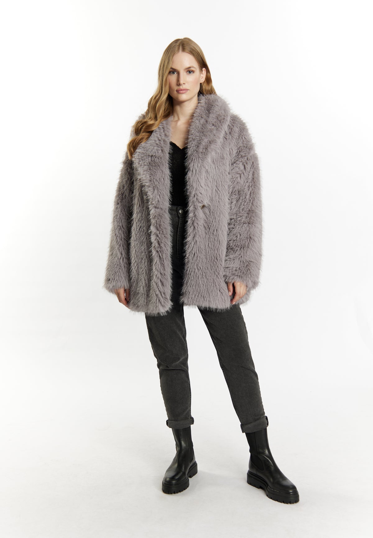 DreiMaster Vintage Women's Mantel aus Webpelz
