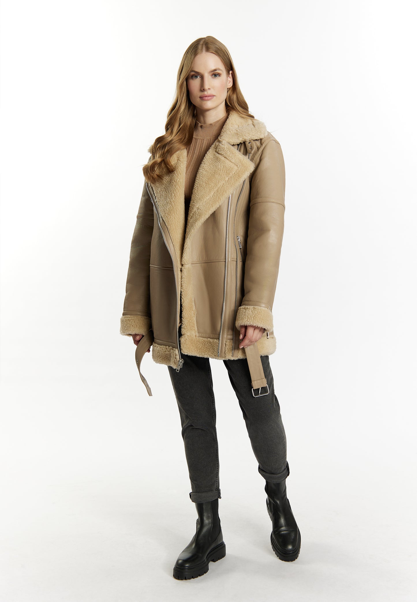 DreiMaster Vintage Damen Biker Stil Lederjacke