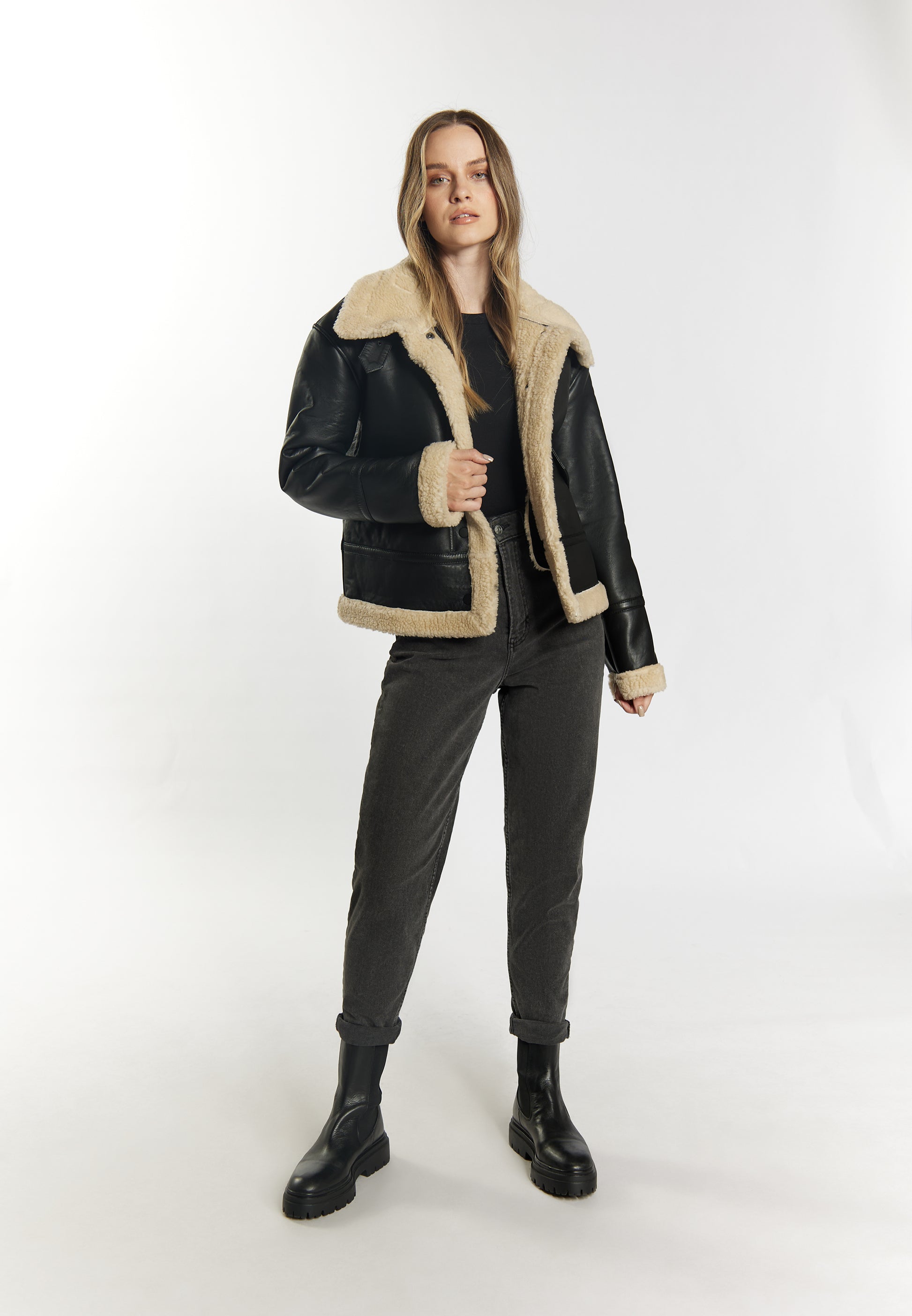 DreiMaster Vintage Damen Lammfell Lederjacke