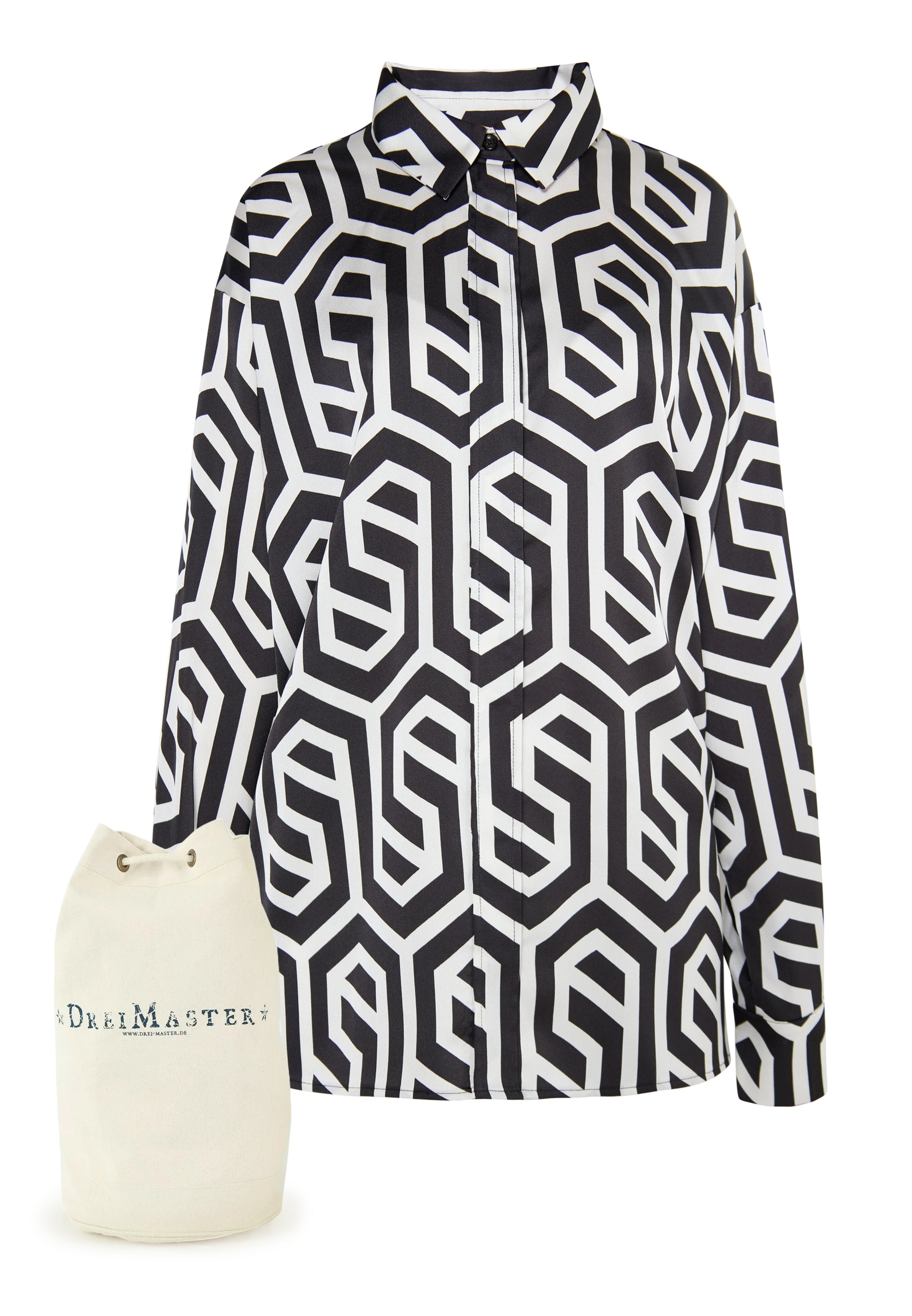 DreiMaster Klassik Damen Hemd Bluse + Einkaufstaschen Set